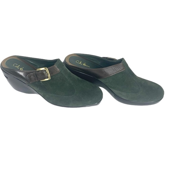 Cole Hann Women Green Suede Clogs side buckle Sz 10 - Picture 5 of 9